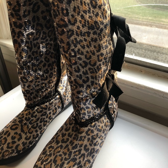 Boots faux fur flat bottom animal print sequins - Picture 13 of 14